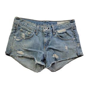 Rag & Bone Women's 24 Light Blue Jean Cut-Off Booty Short Factory Distressed 3"